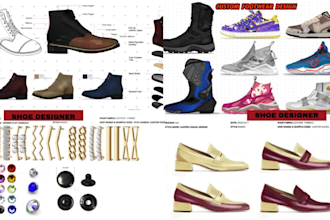create custom shoe tech pack design, sneakers, footwears, sander, hill design