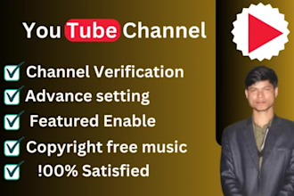 create and setup youtube channel with logo, art, intro, outro