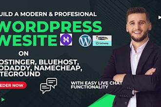 design wordpress website on godaddy bluehost hostinger namecheap with live chat