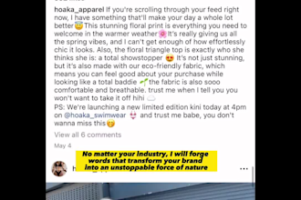 write engaging and catchy captions for instagram and facebook within 24 hours