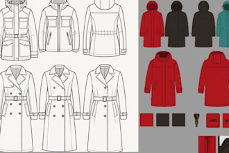 design professional coat tech pack with detailed flat sketches and wear specs