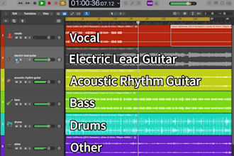 remove lead guitar from rock, blues, and jazz tracks while keeping rhythm guitar