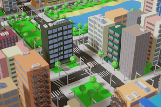 create 3d low poly environment scene with blender