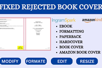 fixed, format, modify, resize rejected book cover for amazon lulu ingramspark