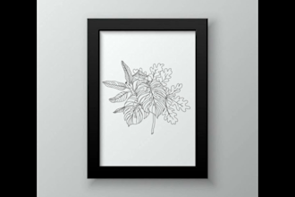 draw line art illustrations, botanical flowers, plants