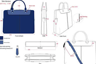 design handbag ,tote bag, tech pack fashion spec sheet