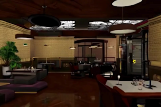 stylish cgi 3d interior design for restaurant, luxury hotel interior, nightclub