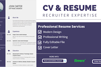 create a professional resume, cv, cover letter, or curriculum vitae