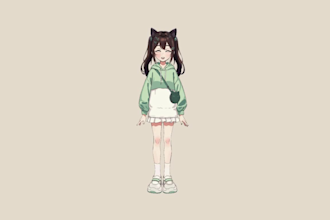 design stunning vtuber model, emotes, logo, banner, 3d, live2d, vrchat avatar