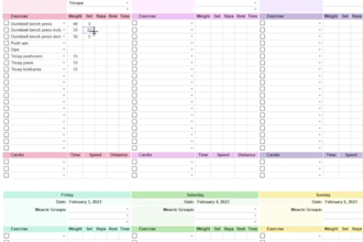 create fitness log spreadsheet, biweekly budgeting, expense tracker, pivot
