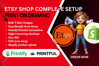 set up etsy digital products shop shopify print on demand etsy printify printful