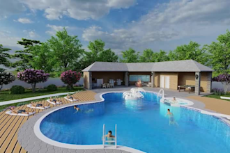design your landscape, garden, backyard, pool, patio 3d rendering view