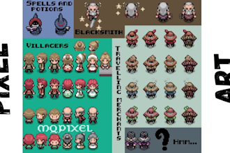 do pixel art sprite sheet, pixel art tileset, pixel art animation, game assets