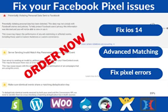 fix your facebook pixel issues, setup pixel events, and any issues