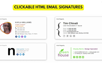 create clickable HTML animated email signature design for gmail, outlook, apple