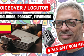 record voice in spanish iberian, narration, audiobook, podcast, audiolibros