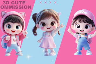 create a cute 3d chibi or stylized cartoon character model and render