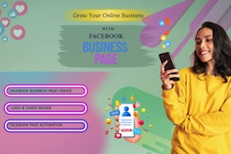 create facebook business page, logo, cover and setup automation