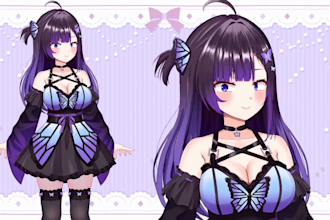 design live 2d vtuber model, 2dvtuber model, vtuber commission, 2d anime