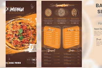 design restaurant menu, food menu, catering, menu board