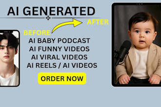 create viral ai baby podcast videos, news baby, your looklike, tiktoks, reels