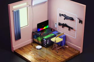 create 3d isometric room design and animation