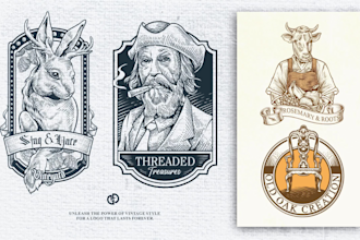 do amazing vintage hand drawn or retro business logo design