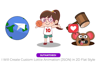 create custom lottie animation or json in 2d flat style