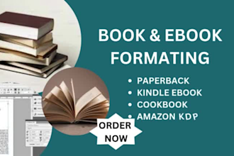 do book formatting for amazon kdp, paperback, kindle ebook, journal, cookbook