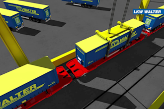 create 3d train animation, train transportation process, 3d warehouse train