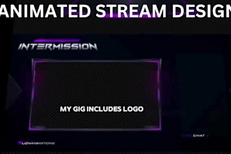 design animated twitch stream overlay, twitch logo, panels, screens, alerts