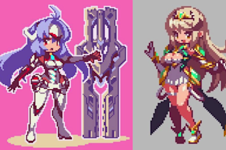 create pixel art character, 8bit game art, and character design