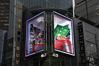 3d billboard animation, dooh 3d anamorphic billboard, 3d corporate video explain