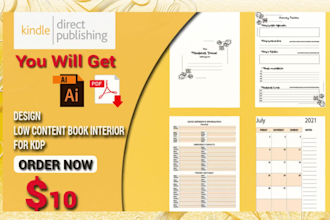 design low content book interior for KDP in 24 hours