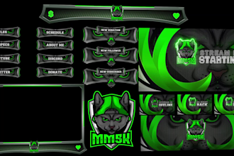 design cool twitch overlay, kick, twitch logo, animated stream overlay and emote