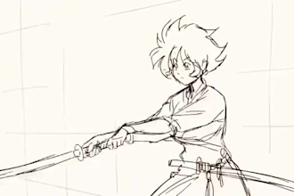 create 2d line art animation, gif in hand drawn line art style