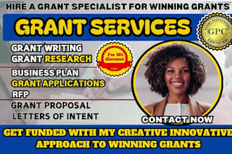 research for grant, write, submit a grant proposal, business plan 501c3 and rfps