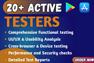 provide 12, 20 real testers for google play app review and closed beta testing