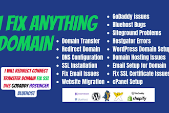 redirect, connect, transfer domain, fix dns, SSL, godaddy, hostinger, bluehost