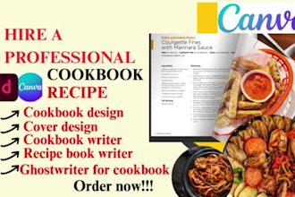 write, design, redesign, recipe ebook, cookbook, canva ebook on canva