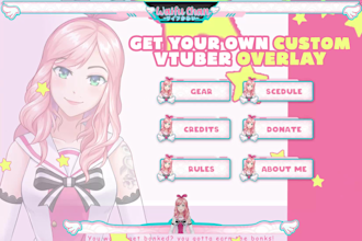 custom cute animated overlay design for vtuber or twitch streamers