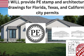 provide pe stamp and architectural drawings for florida, texas, and california