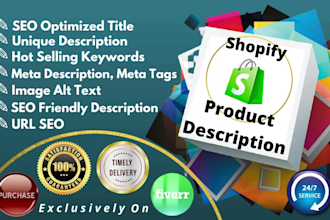 write magnificent shopify product description and do SEO