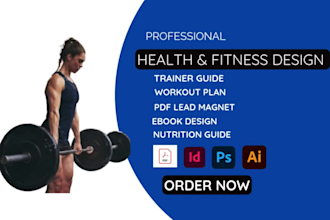 design health fitness ebook canva pdf lead magnet, workout plan trainer guide