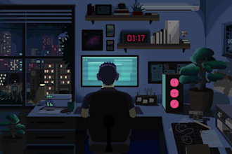 create pixel art background scene, animated landscape for video game stream