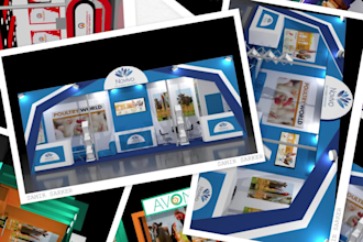 create 3d trade show booth, stage, stall with actual size