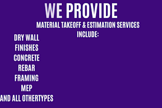 provide detailed construction cost estimation and material takeoff