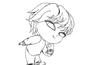 digital chibi art commission, charcoal style