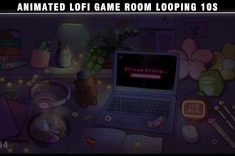 animated lofi gaming room looping ten second for streamer