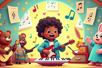 write, sing a kids song in a kids voice or childs voice